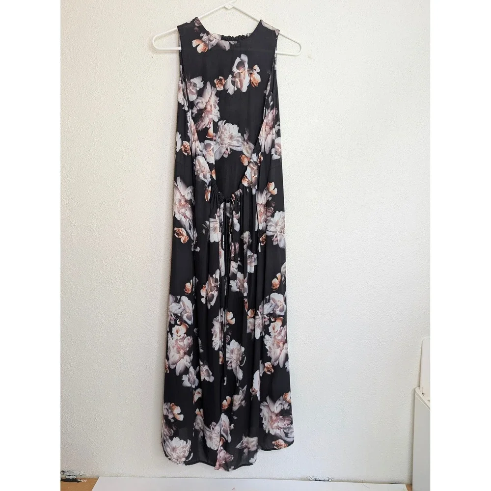 NWT Vince Peony Print Shirred Drawstring Midi Dress Black Multi Size S Office